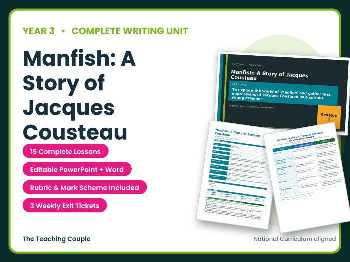 Manfish: A Story of Jacques Cousteau | Year 3 English Unit | 15 Complete Lessons + Resources