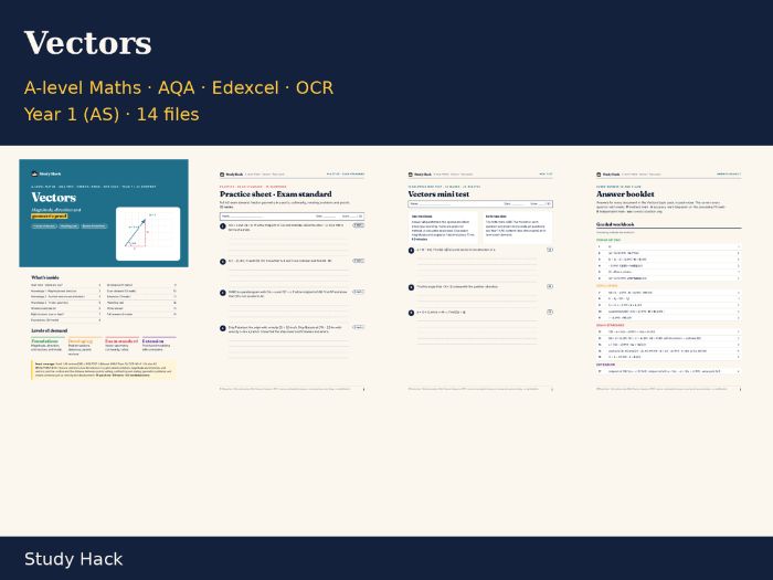 A-level Maths Year 1/AS 2D Vectors Topic Pack