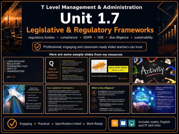 Unit 1 Spec 1.7 T Level Management & Administration -Legislative and Regulatory frameworks
