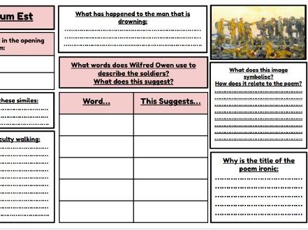 Dulce Et Decorum Est Worksheet Teaching Resources Dulce Et Decorum Est Worksheet Teaching Resources