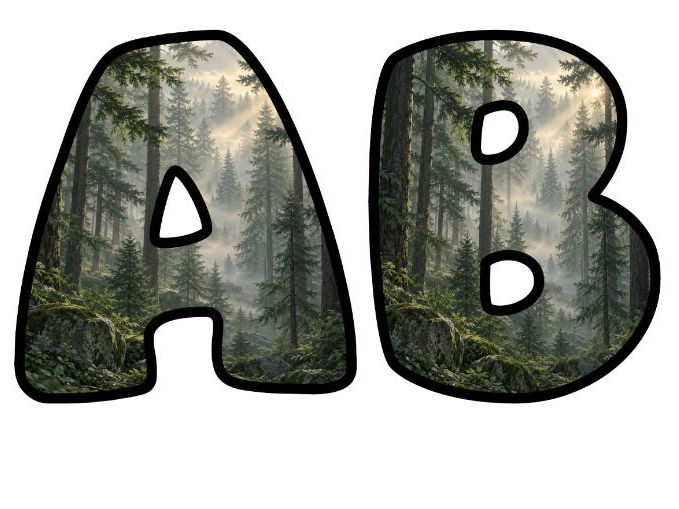 Misty Forest Pines Bubble Letters | Botanical Bulletin Board Letters | Classroom Display Pack