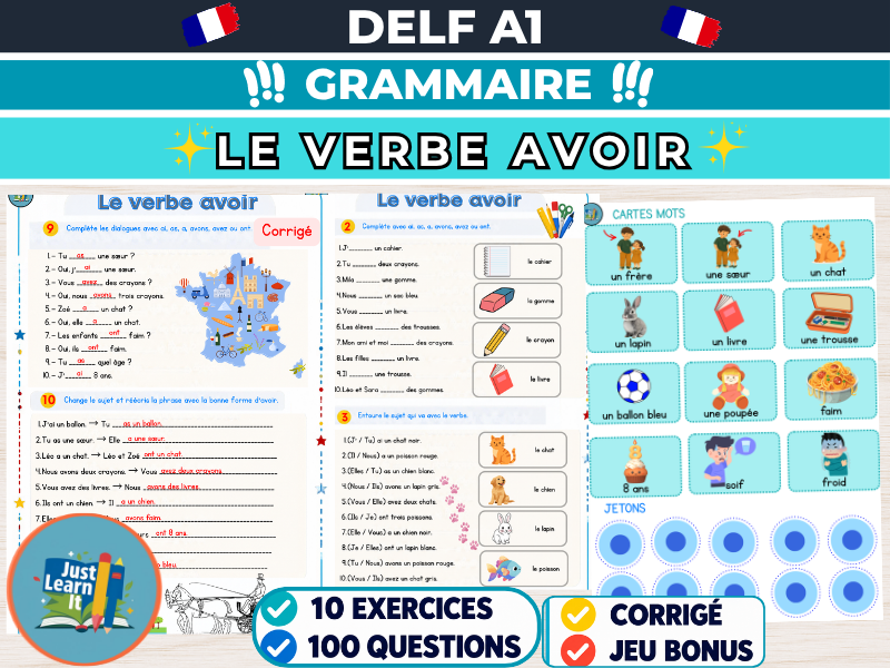 DELF A1 French Grammar Avoir Worksheets & Card Game