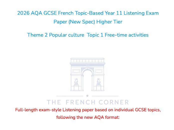 FREE 2026 AQA GCSE French Higher Listening Paper 2.1 Free-time activities with Realistic Exam Audio