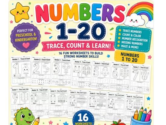Writing Numbers to 20 Worksheets | Trace | Write | Handwriting Numbers 1-20