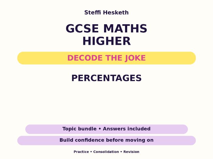 Percentages | GCSE Decode the Joke Bundle + Answers