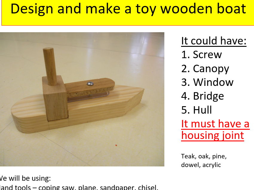 Design and Technology Resistant Materials Wooden boats workbook and PowerPoint