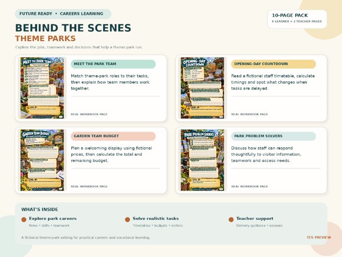 Theme Park Careers Workbook | Behind the Scenes | KS3 KS4 SEND