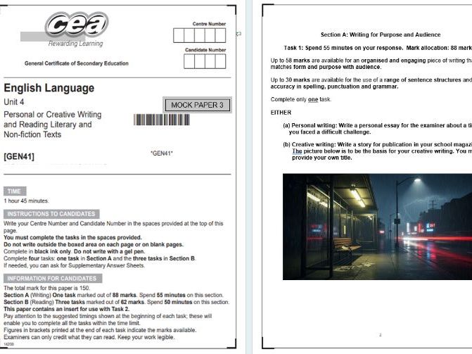 CCEA English Language Unit 4 MOCK Papers x 3