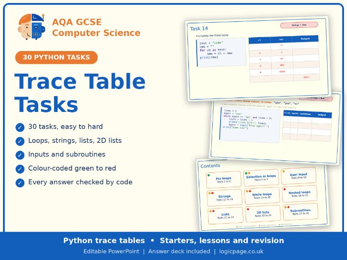 GCSE Computer Science Python Trace Tables