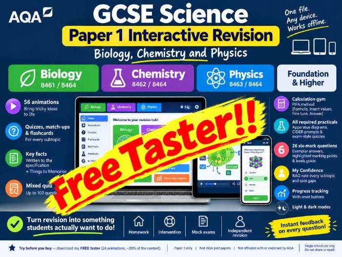 FREE: AQA GCSE Science Paper 1 Interactive Revision: Biology, Chemistry and Physics