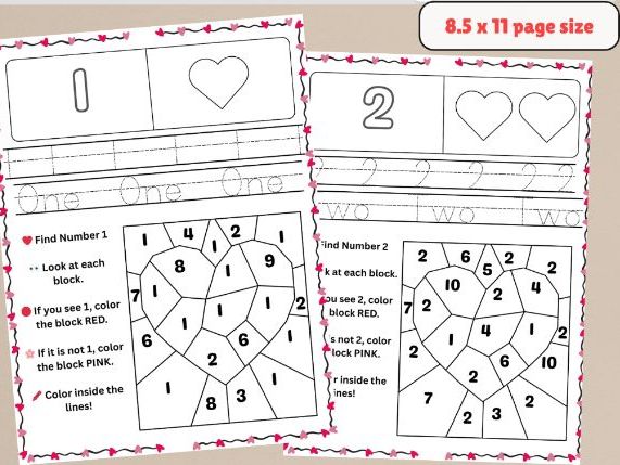Valentine Math Worksheets Numbers 1–10