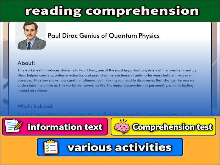 Paul Dirac Genius of Quantum Physics- Reading Comprehension & Activities