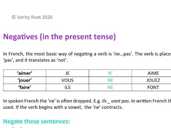 French grammar - negatives in the present