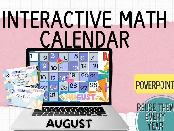 August Interactive Maths Calendar| Daily Maths Challenges | PowerPoint (KS2)
