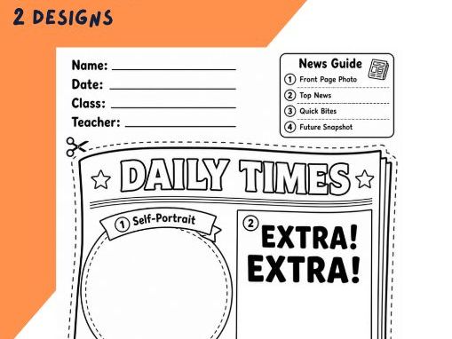 All about me - Newspaper Headlines bulletin board design and worksheets