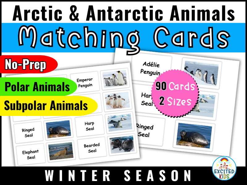 Arctic & Antarctic Polar Animals Matching Cards | Memory Game Winter in December