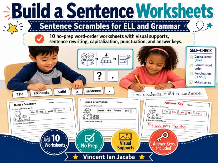 Build a Sentence Worksheets | Sentence Scrambles for EAL, ESL & Grammar
