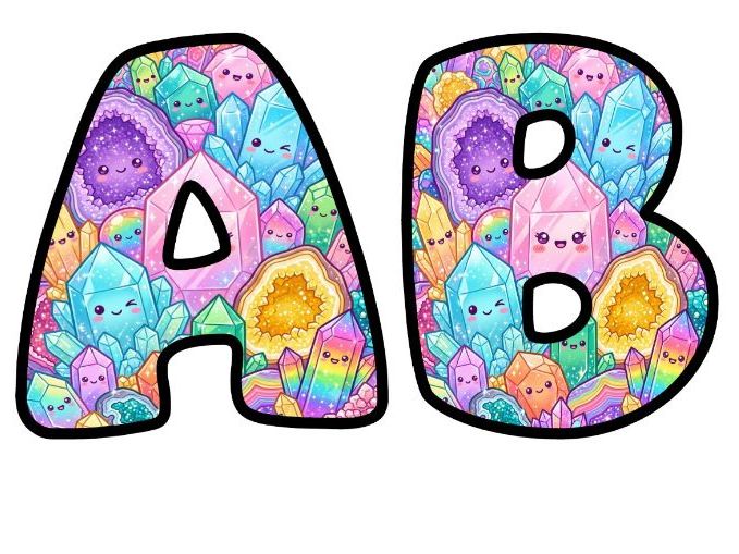 Crystals and Gems Bubble Letters | Geography Topic Bulletin Board Letters | Classroom Display Pack