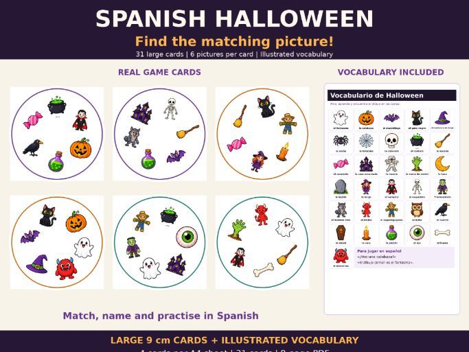 Spanish Halloween Matching Game  - Dobble de Halloween