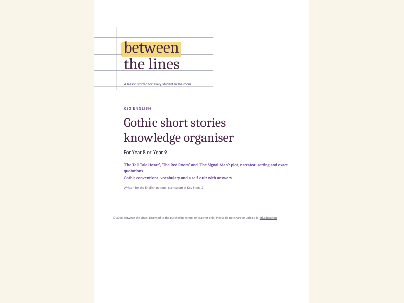 Gothic short stories knowledge organiser: Poe, Wells and Dickens