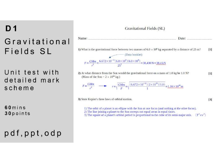 IB physics: D.1 - Gravitational Fields (SL). Unit Test.