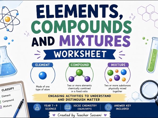 Elements Compounds Mixtures Worksheet & Answers