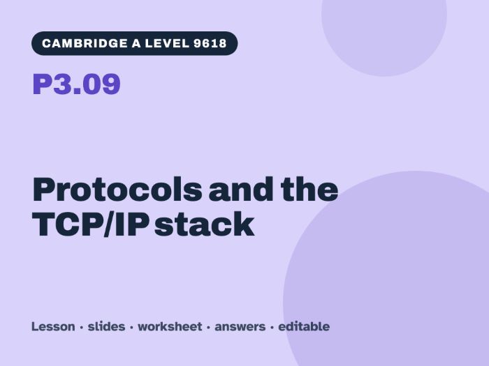 Cambridge A Level Computer Science 9618 – P3.09 Protocols and the TCP/IP stack – Lesson & Worksheet