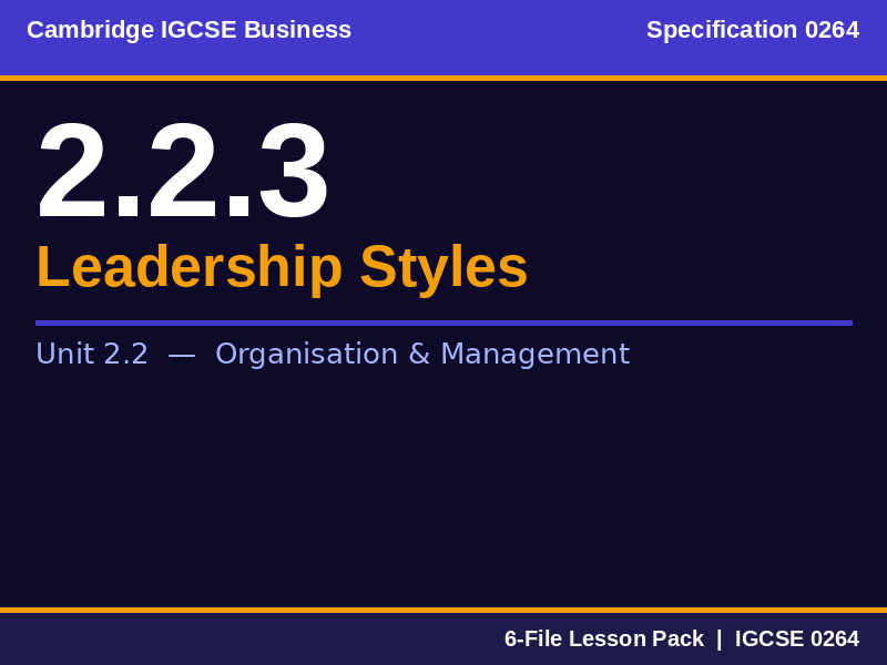 Cambridge IGCSE Business 0264 | 2.2.3 Leadership Styles | Lesson Pack