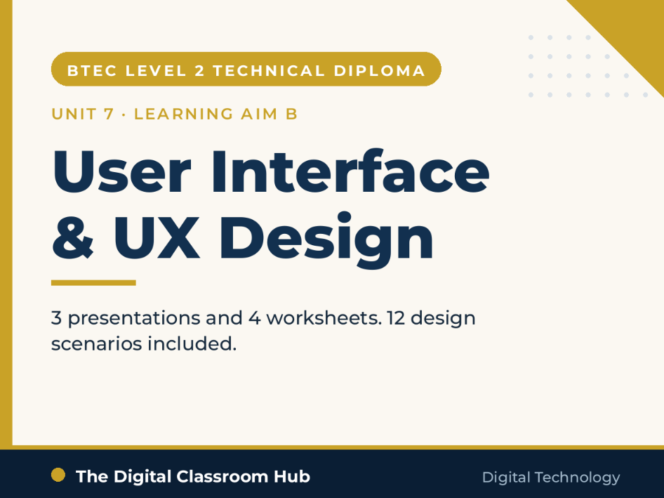 BTEC L2 Digital Technology Unit 7 | Learning Aim B Complete Pack | UI and UX Design