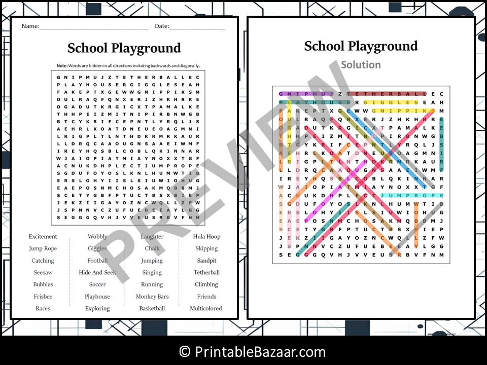 School Playground Word Search Puzzle Worksheet Activity | Teaching ...