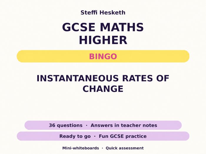 Instantaneous Rates of Change GCSE Maths Higher Bingo