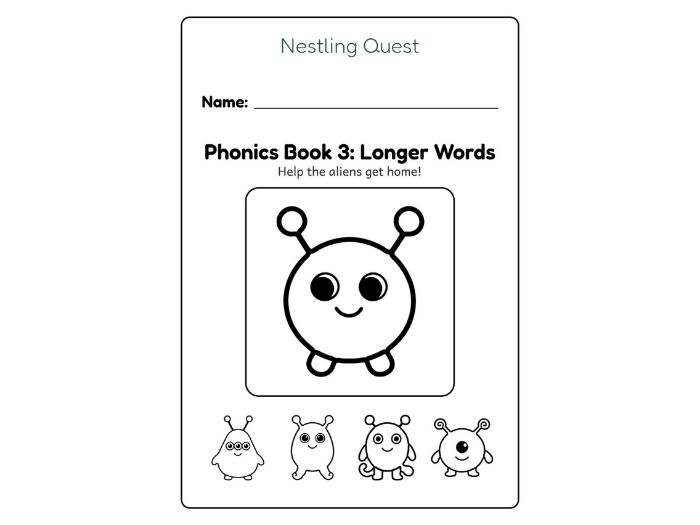 Phonics Book 3: Longer Words. Split vowels, longer words, alien words and real past check words
