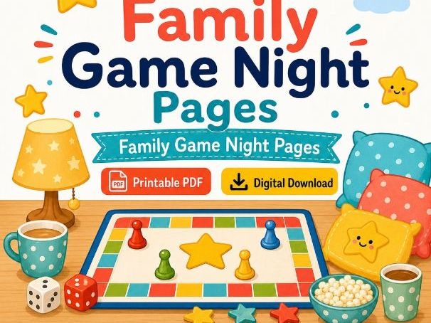 Starry Family Game Night Pages | Family Game Night Pages | Printable PDF | Digital Download