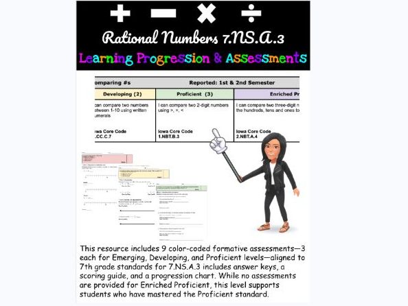 7th Grade: +,-,x, and Divide Rational Numbers Learning Progression & Assessments