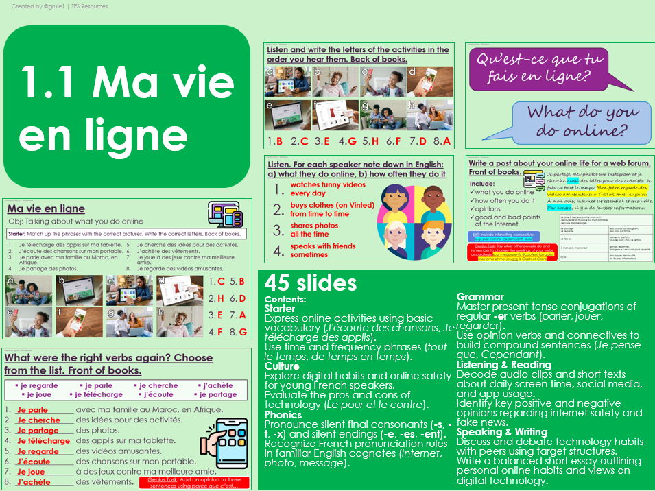 NEW 2026 GCSE French. Foundation/ Vert. Module 1: Unit 1. Ma vie en ligne