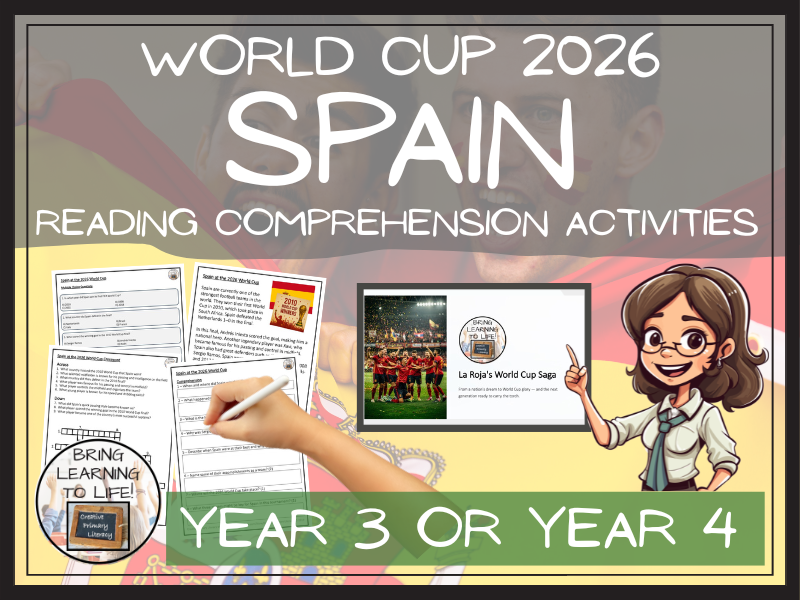 Spain World Cup 2026 Reading Comprehension Activities | Year 3 or Year 4