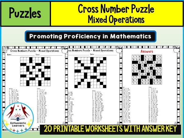 Cross Number Puzzle – Mixed Operations Worksheets Math Problems