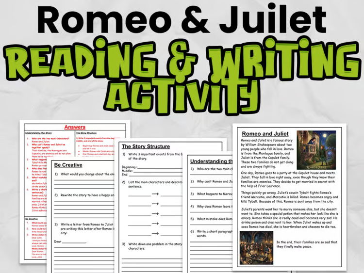 Romeo and Juliet Reading Comprehension & Writing Activity | Shakespeare | Years 4–6