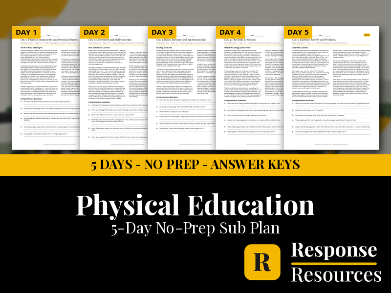PE Emergency Sub Plans - 5 Days No Prep No Equipment Physical Education
