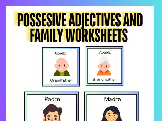 Spanish Possessive Adjectives and Family Worksheet | Family Vocabulary