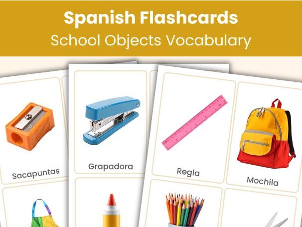 Spanish School Objects Flashcards | Real Photo Vocabulary Cards | Printable Learning Resource