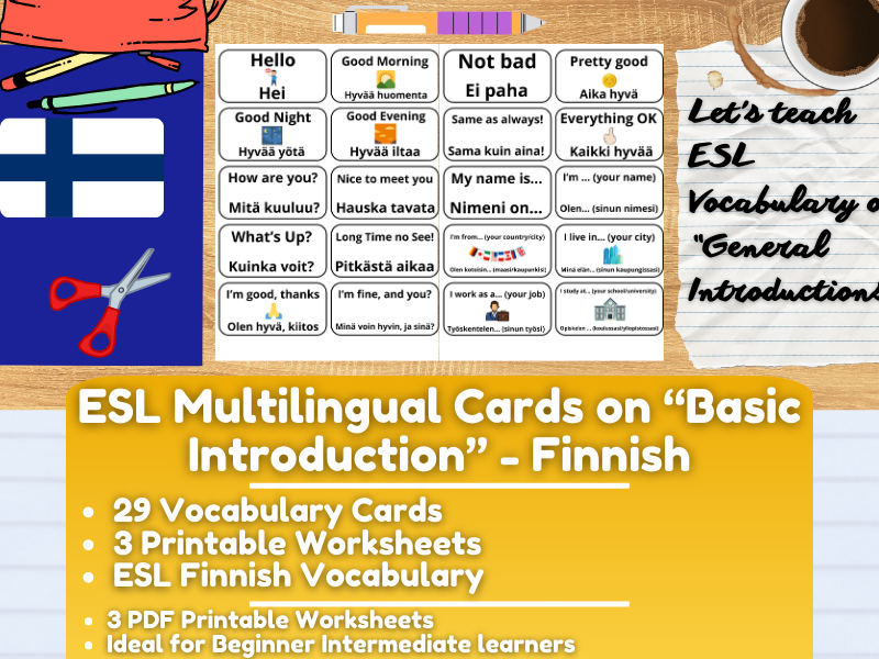ESL Multilingual Vocabulary Flashcards on "General Introductions" - Finnish