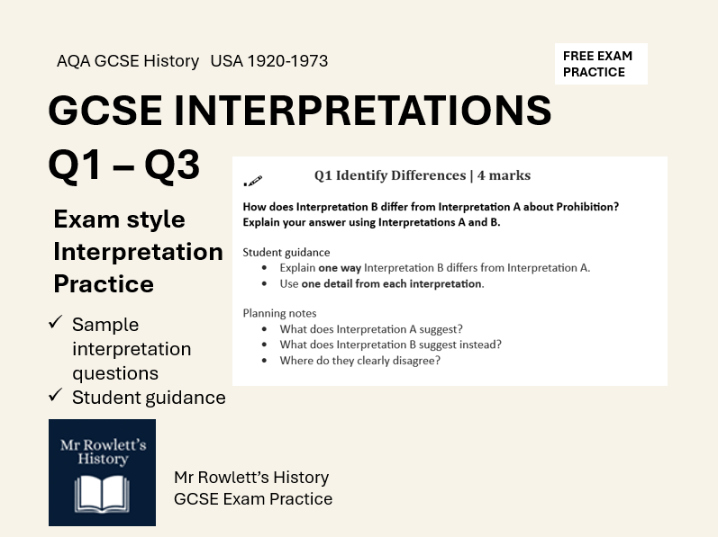 AQA GCSE History: USA 1920–1973 – Interpretation Questions 1–3 Planning & Exam Skills (FREE)