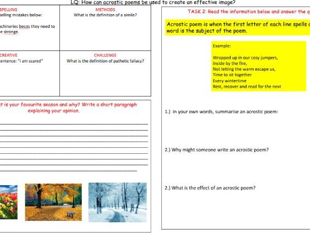 KS3 Poetry - 3 Complete Cover Worksheets