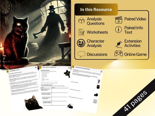 The Black Cat - Edgar Allan Poe - 1 Week Unit - Worksheets - Abridged Text +MORE