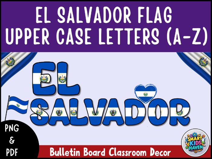 El Salvador Flag Bulletin Board Letters Uppercase Alphabet A-Z Classroom Decor.