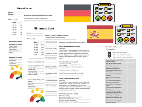 Free time - Hobbies & Timeframes (German & Spanish) – Assessment, Mark Scheme & Self Assessment