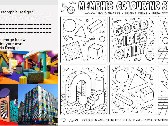Design cover colouring sheet Memphis
