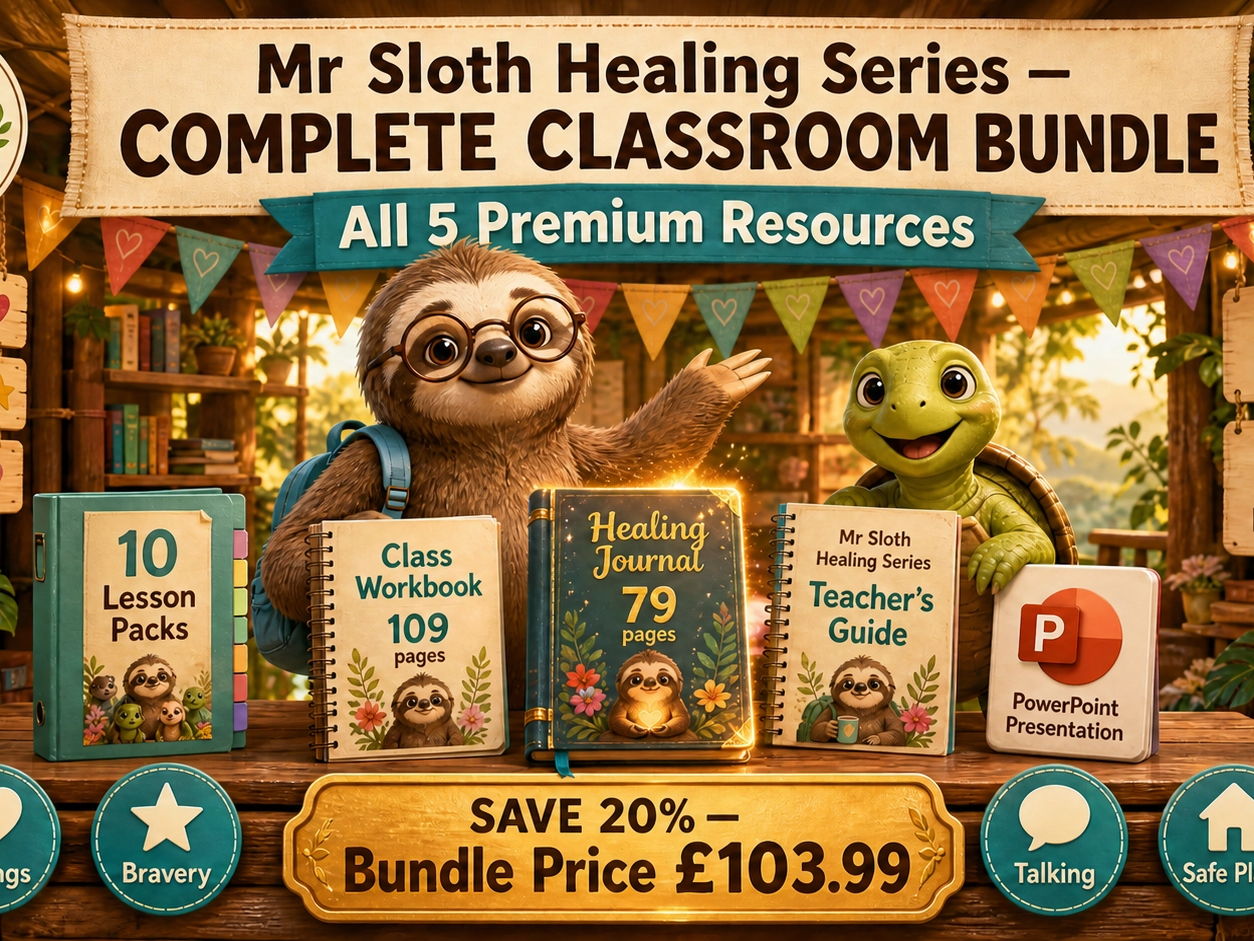 Mr Sloth Emotional Regulation Healing Series | COMPLETE WHOLE YEAR CLASSROOM BUNDLE |10-Teacher Resource Packs (5-Lesson plans per pack) + Class Workbook Resource + Healing Journal | PSHE | SEL | EYFS KS1 KS2