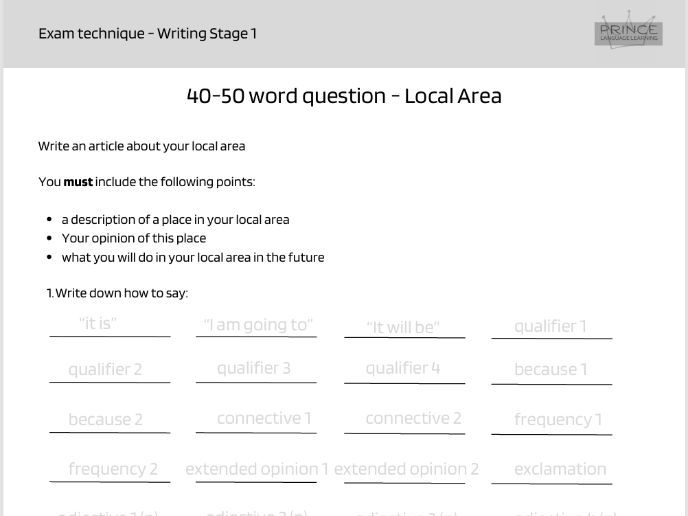 Local area writing practice 40-50 words